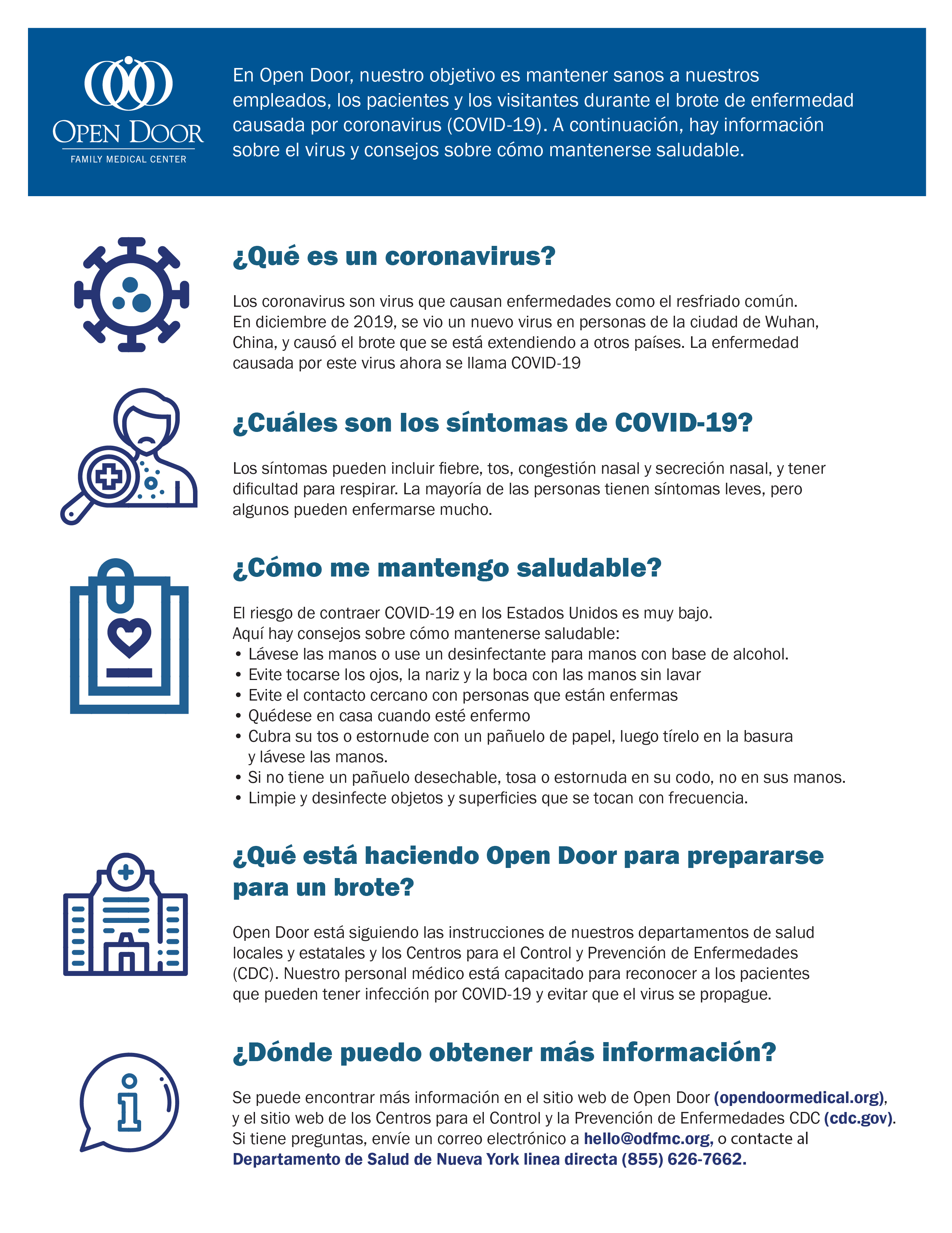 Aviso De Open Door Sobre Coronavirus Covid 19 Open Door Family Medical Centers